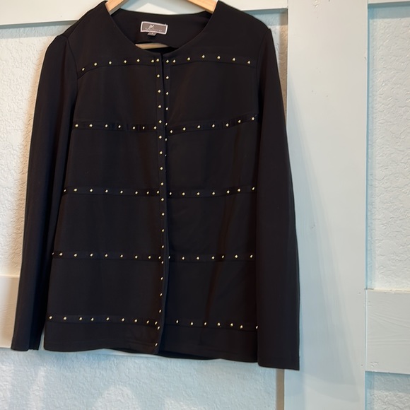 Gold studded deep black jacket by JM collection, size S - Picture 3 of 4